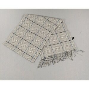 Enzo Mantovani Womens Mens Scarf 100% Cashmere Glen Plaid Fringe Grey Blue